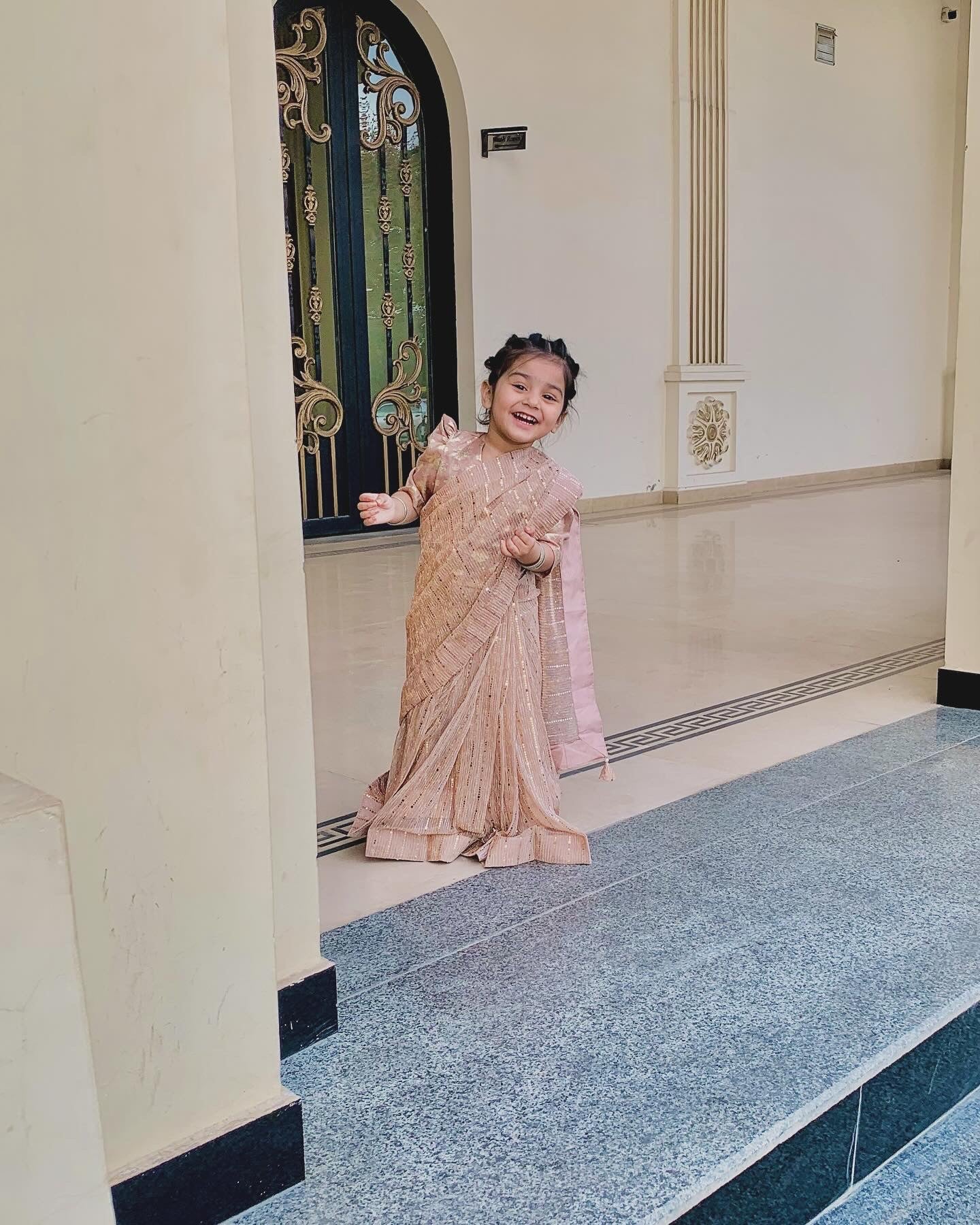 Stitched Moonlight Saree in Rose Gold Color