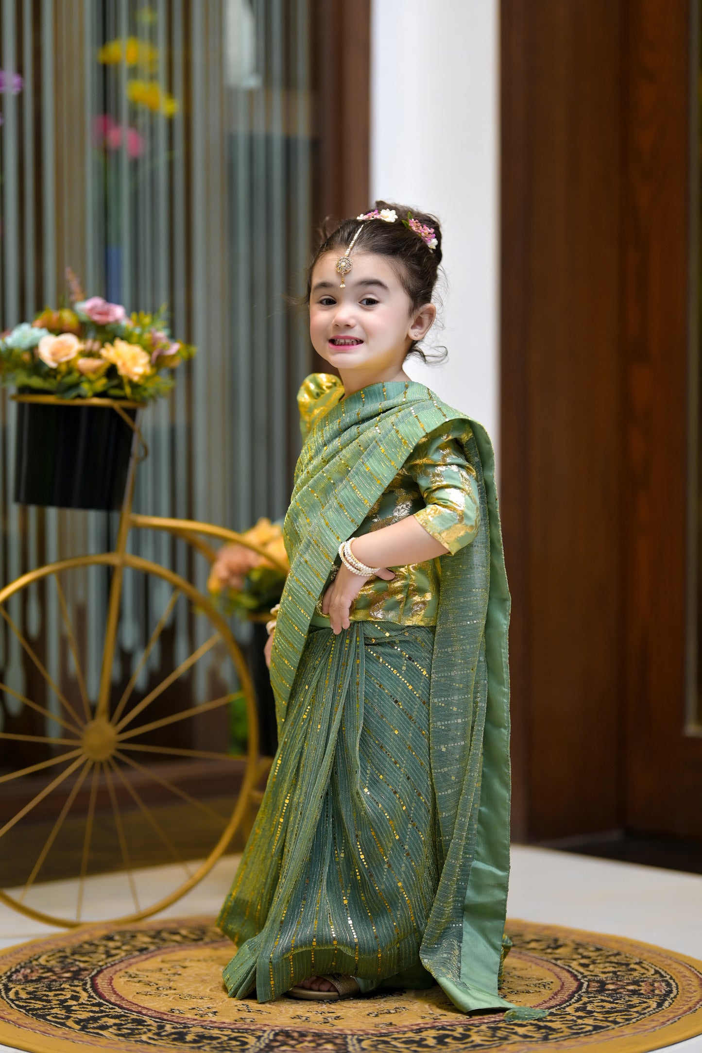 Stitched Moonlight Saree in Green Color