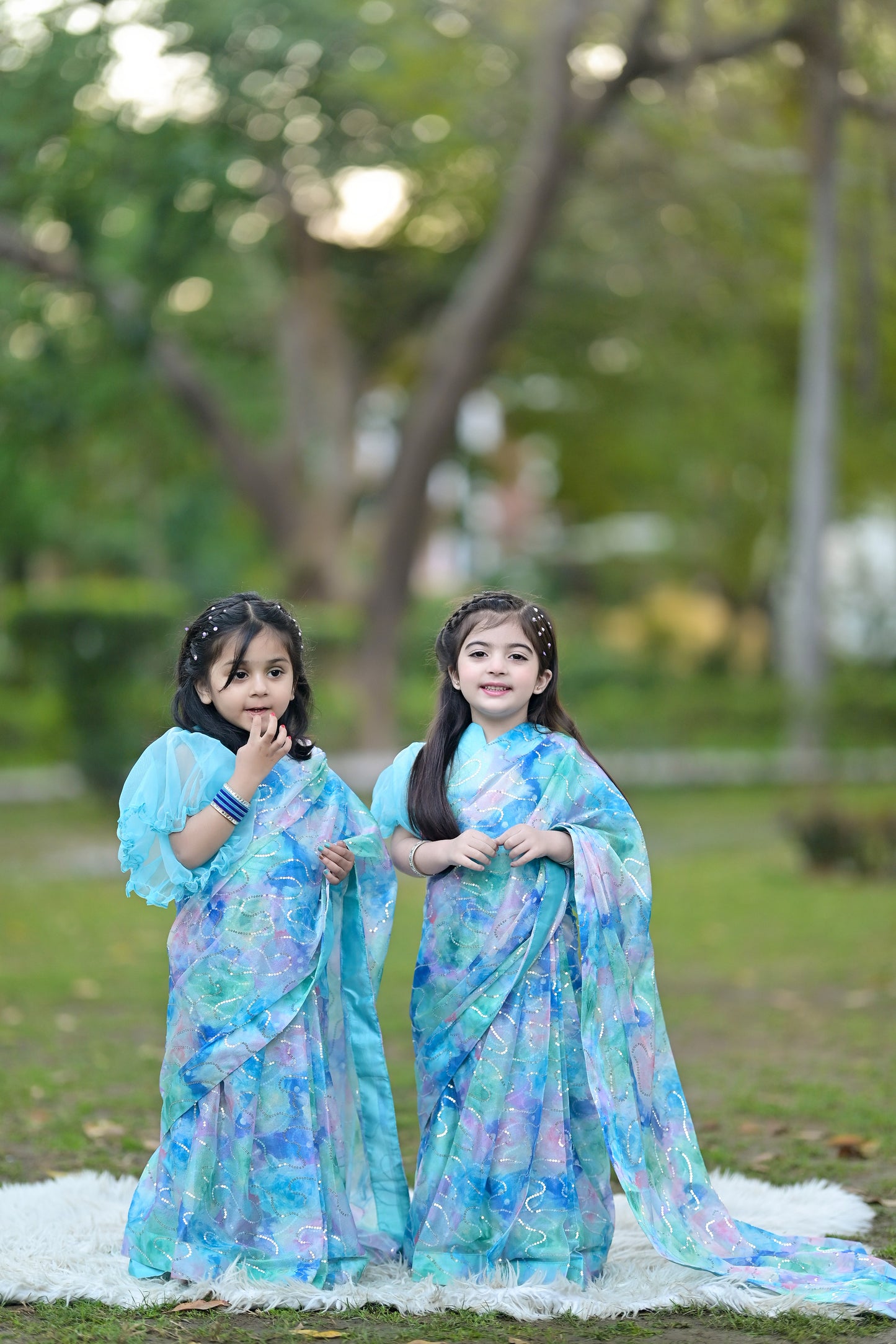 Stitched Sky Blue Mermaid Saree for Kids (Ages 2–14)