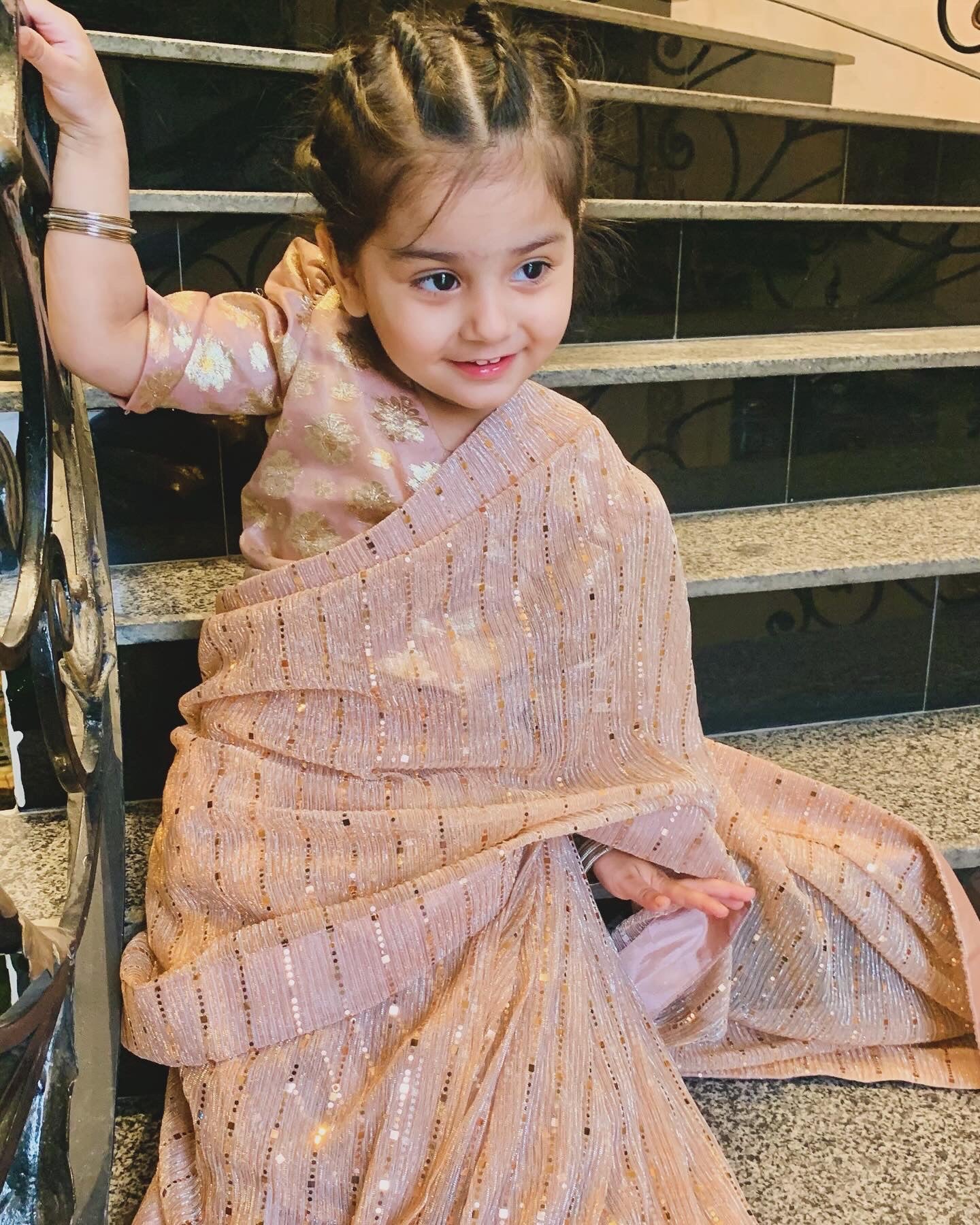 Stitched Moonlight Saree in Rose Gold Color