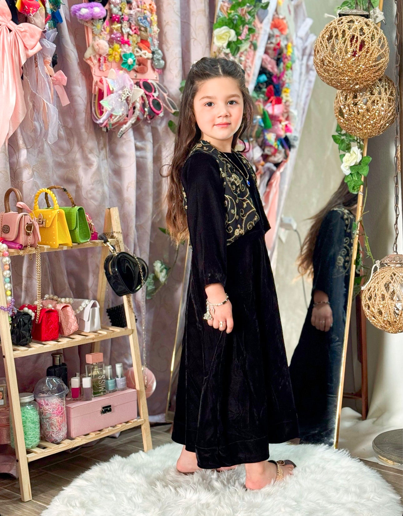 Black Velvet Frock with Embroidered Jacket