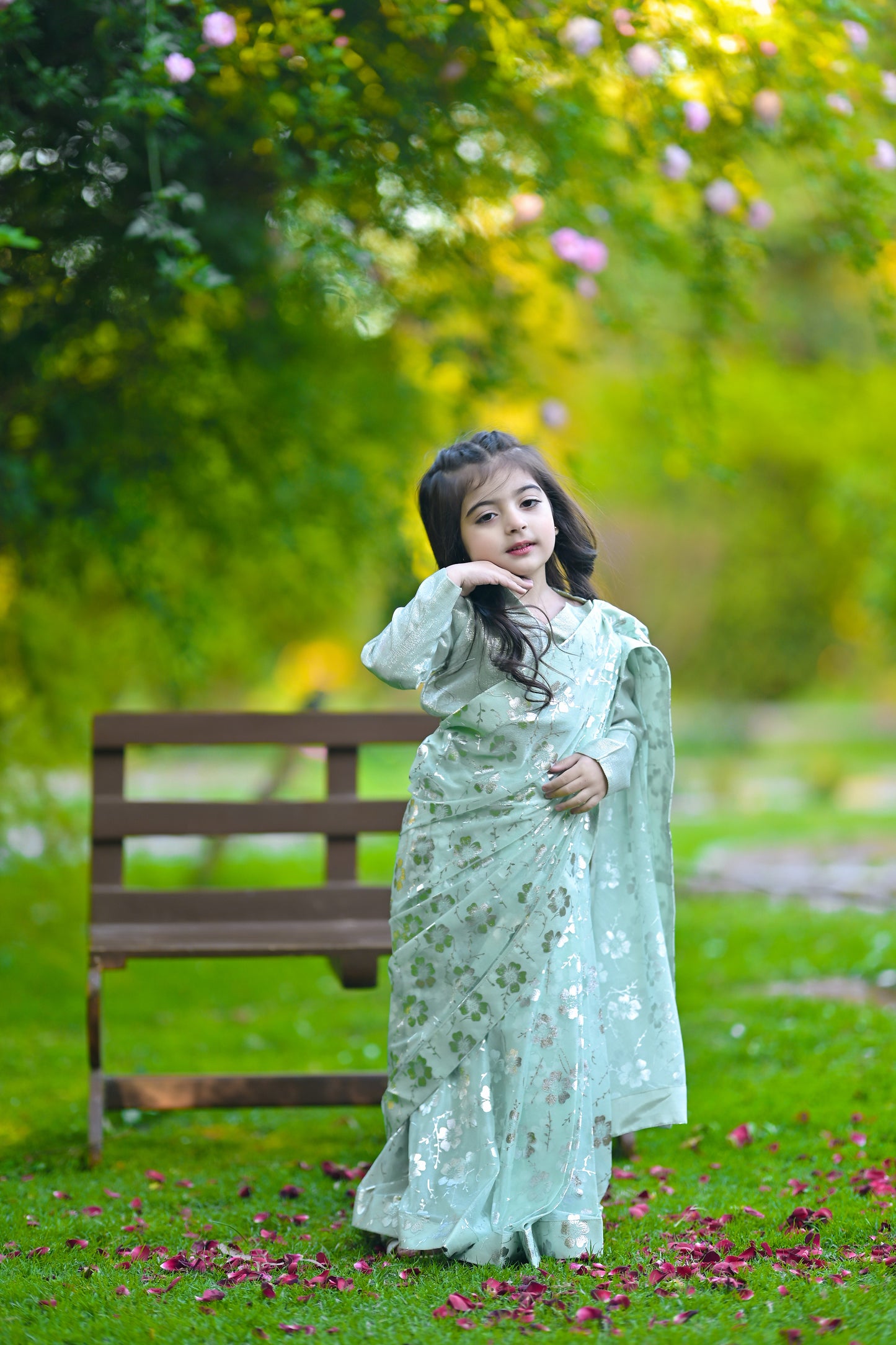 Stitched Pistachio Saree for Kids (Ages 2–14)