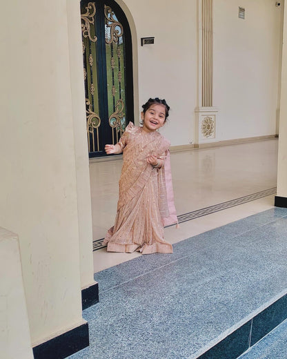 Stitched Moonlight Saree in Rose Gold Color