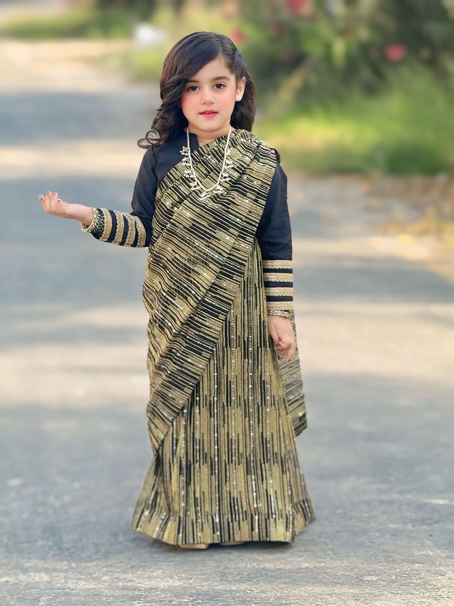 Black Saree with Golden Embellishment | LIOR.PK
