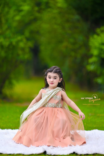 Stitched Sleeveless Frock in Peach Color