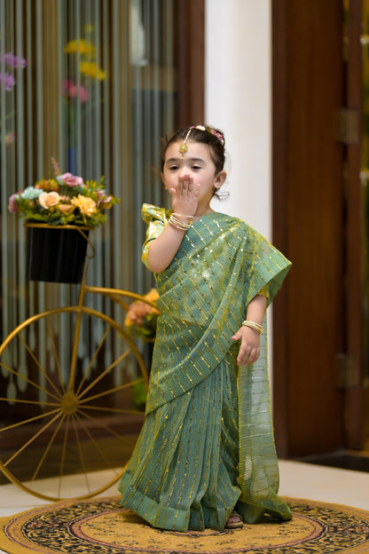 Stitched Moonlight Saree in Green Color