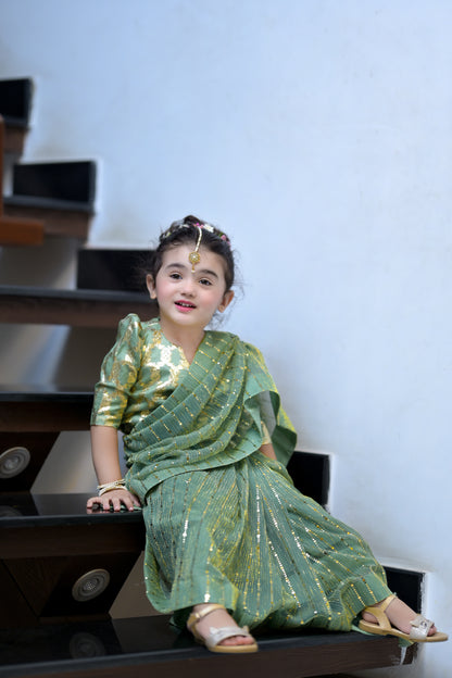 Stitched Moonlight Saree in Green Color