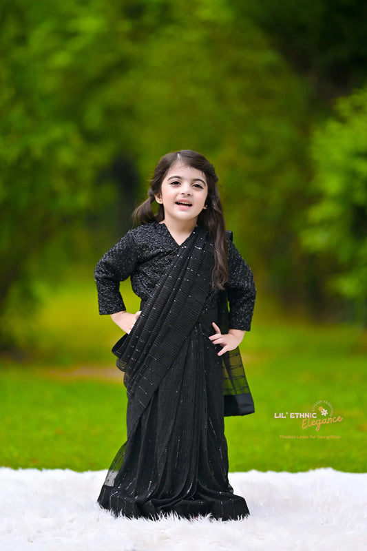 Girls Black Moonlight Stitched Saree