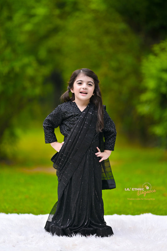 Stitched Moonlight Saree in Black Color