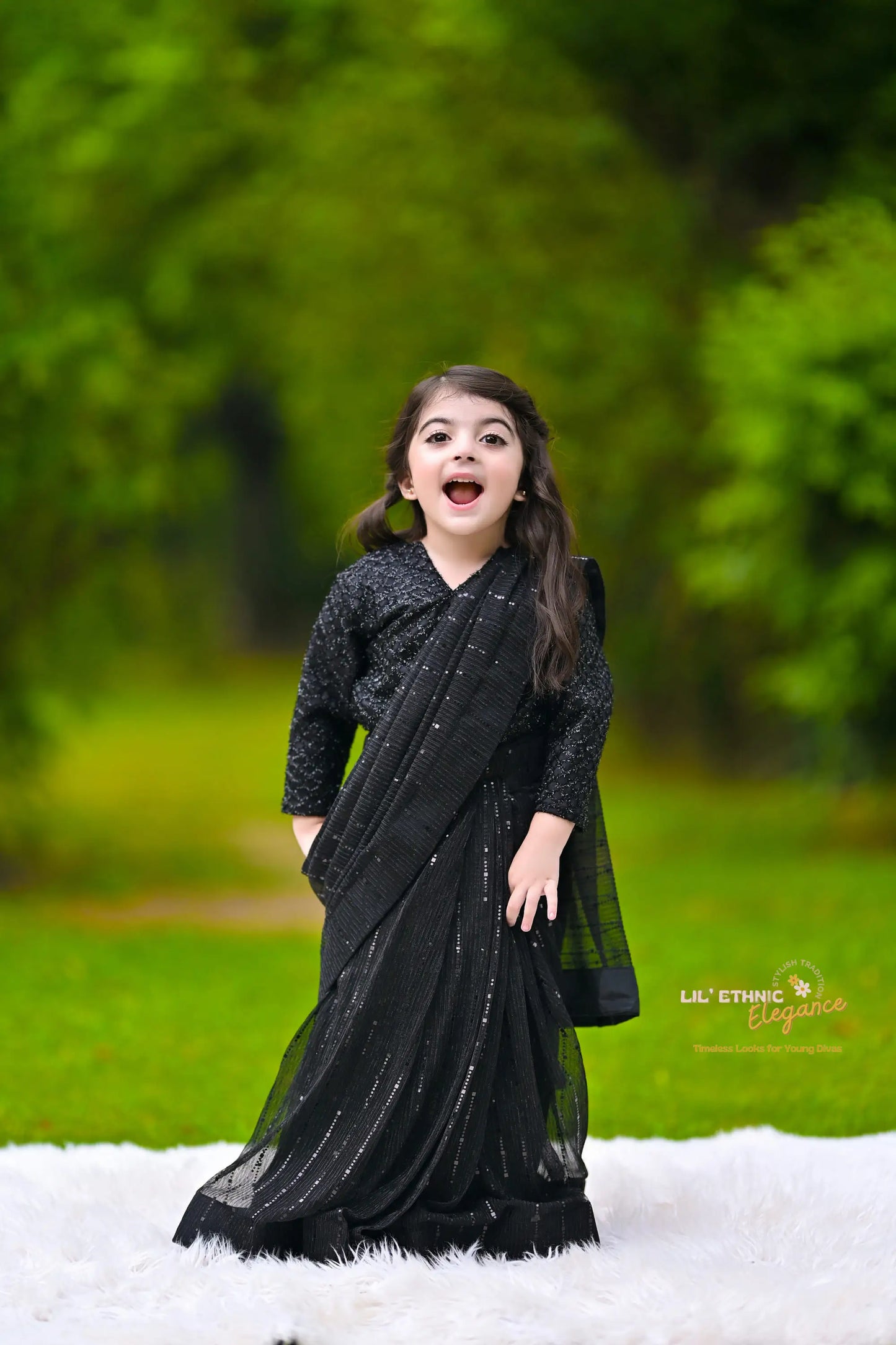 Girls Black Moonlight Stitched Saree