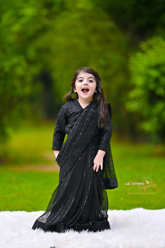 Stitched Moonlight Saree in Black Color
