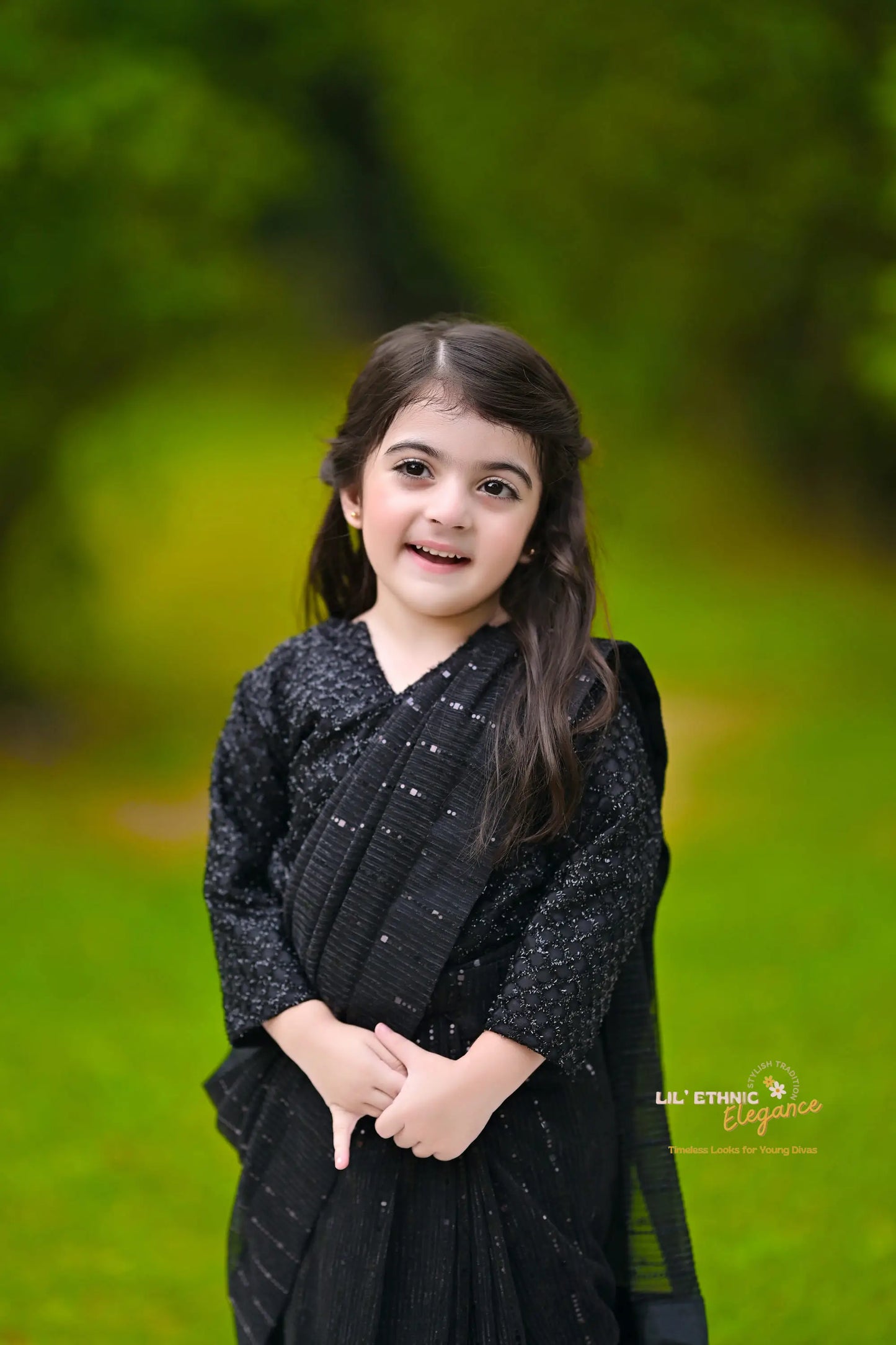 Girls Black Moonlight Stitched Saree