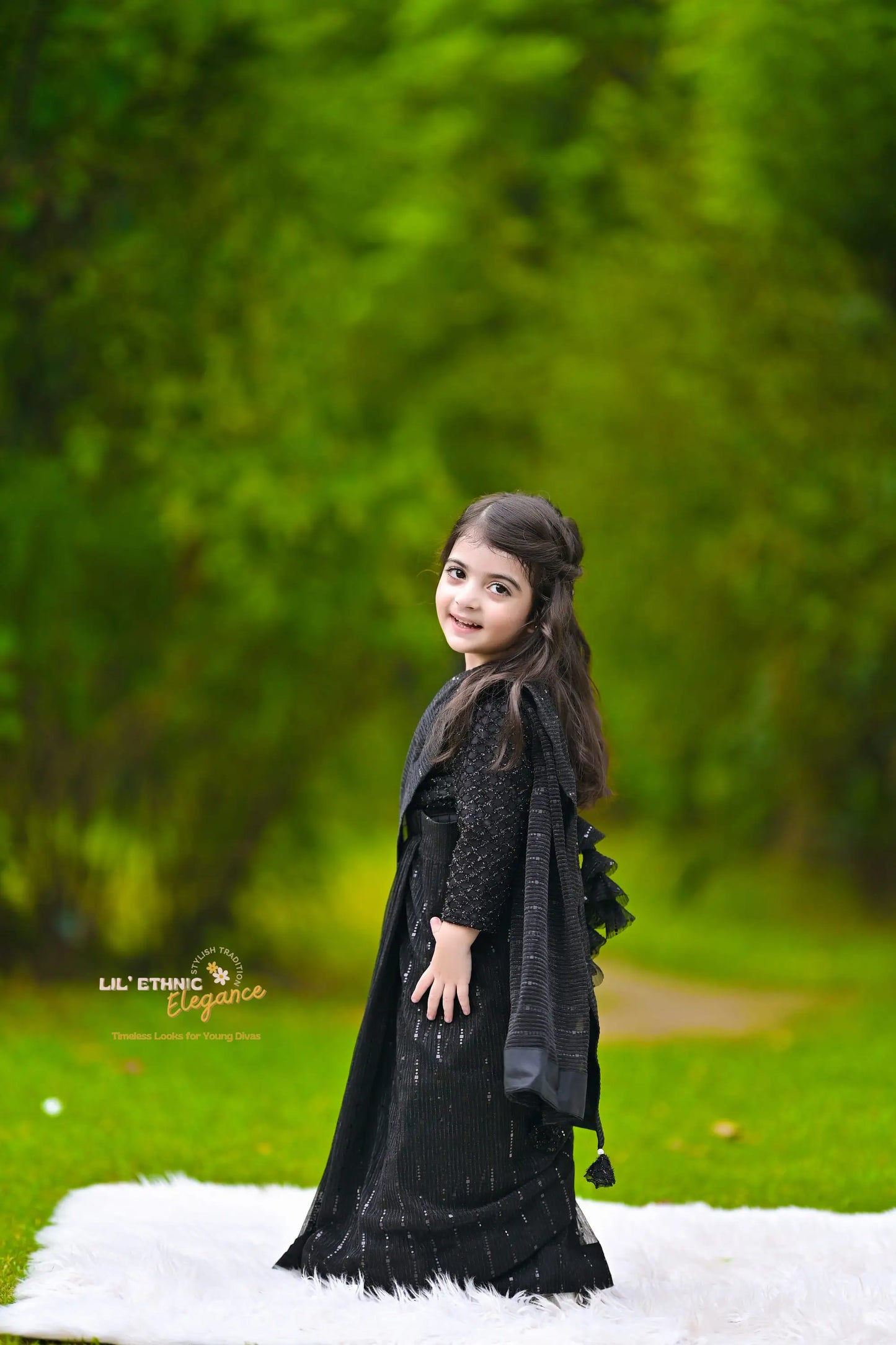 Girls Black Moonlight Stitched Saree