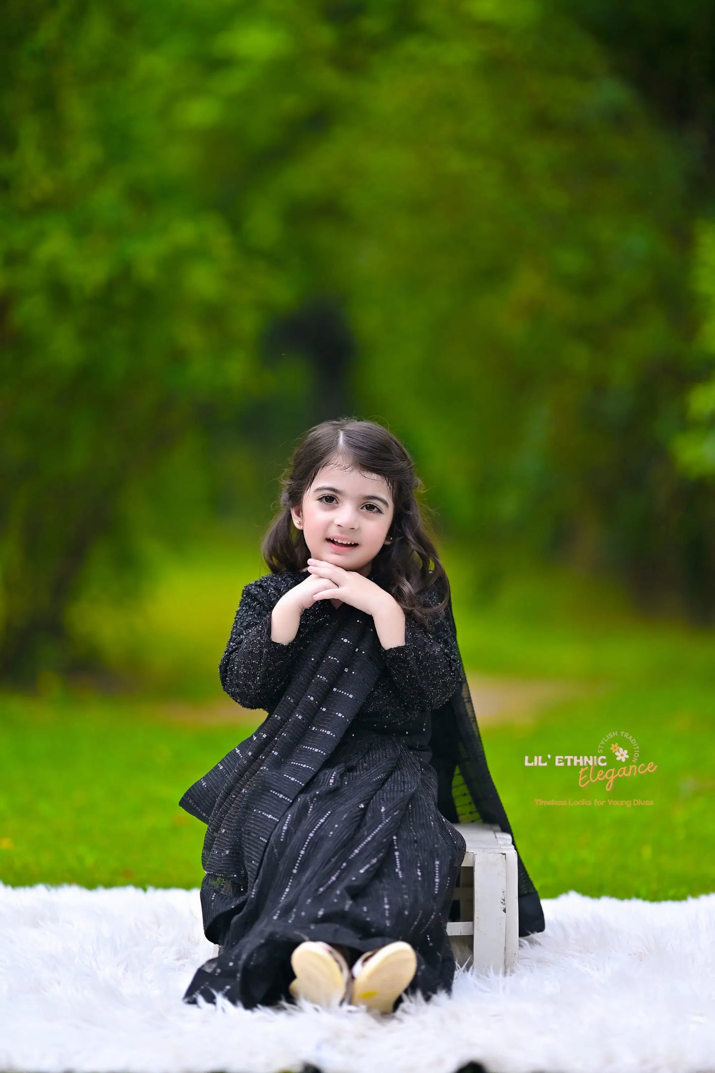 Girls Black Moonlight Stitched Saree