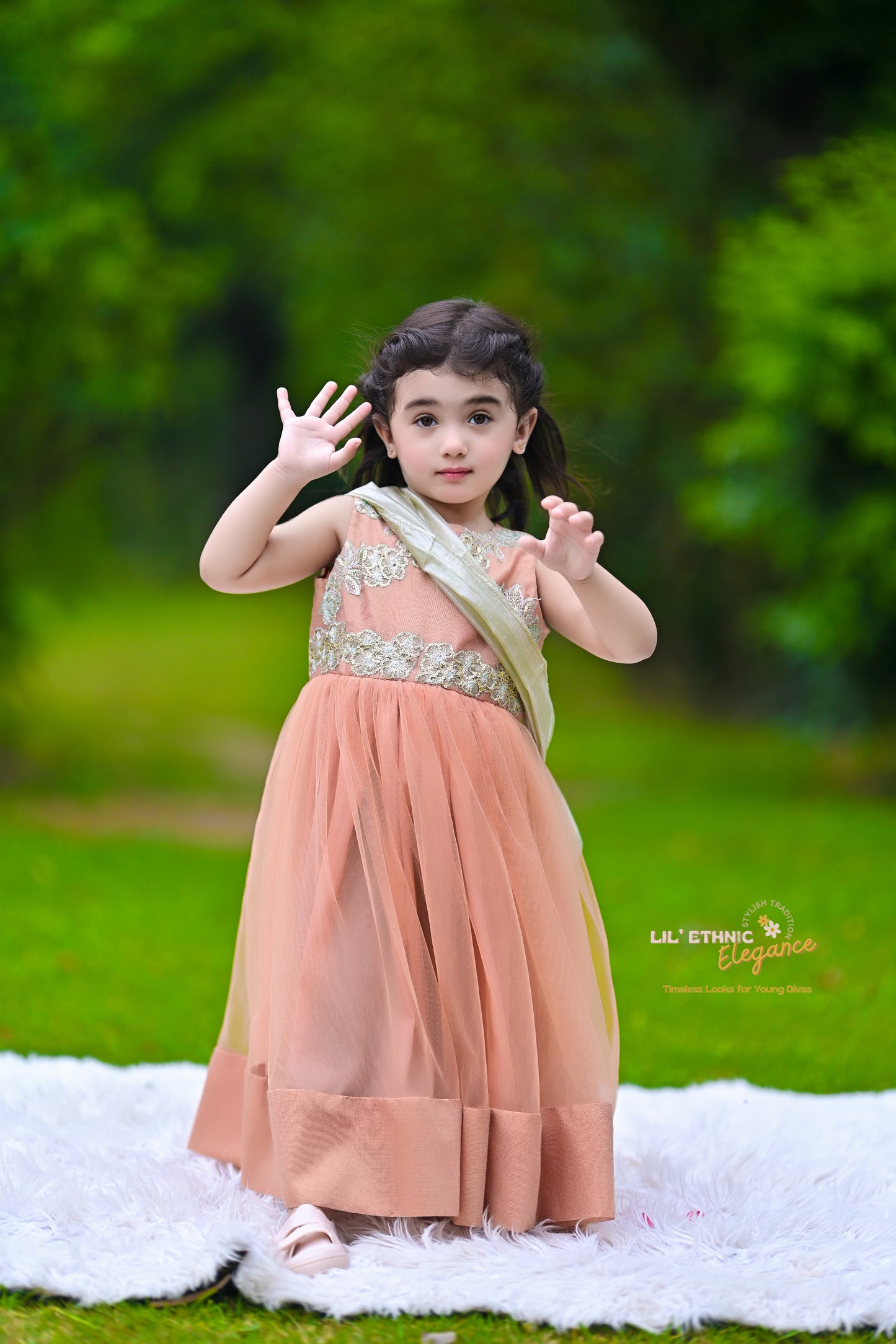 Stitched Sleeveless Frock in Peach Color