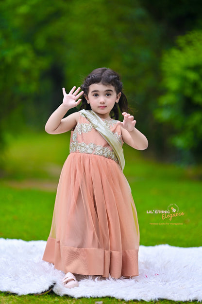 Stitched Sleeveless Frock in Peach Color