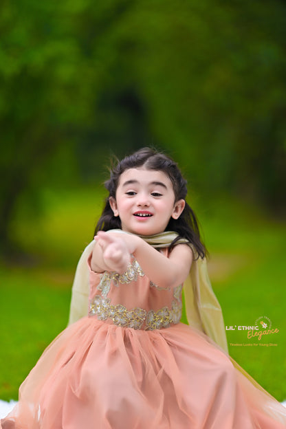 Stitched Sleeveless Frock in Peach Color