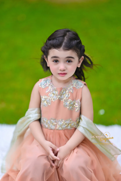 Stitched Sleeveless Frock in Peach Color