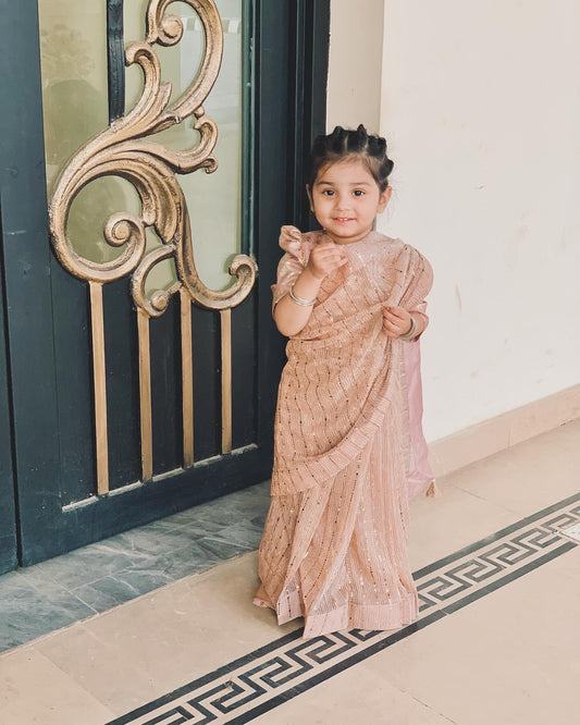 Stitched Moonlight Saree in Rose Gold Color