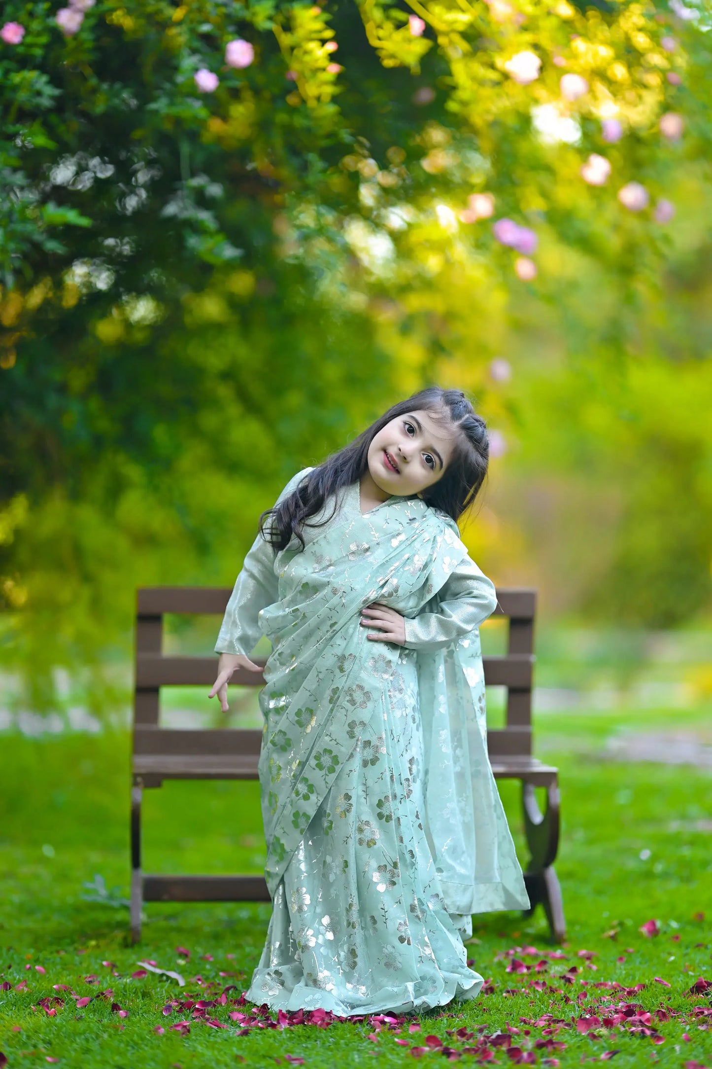 Girls Pistachio Saree | LIOR.PK
