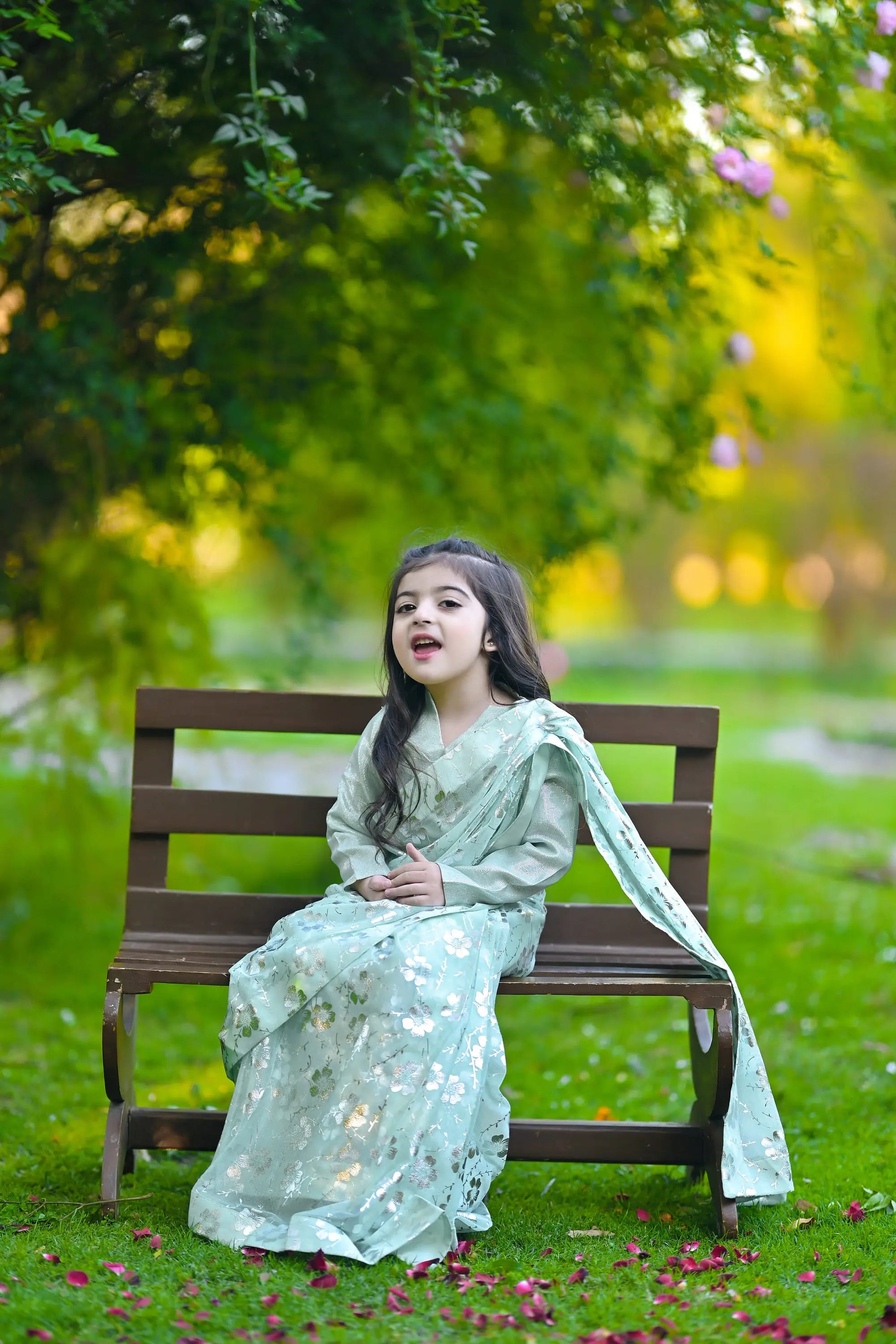 Girls Pistachio Saree | LIOR.PK