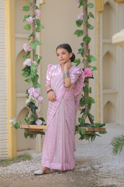 Stitched Moonlight Saree in Pink Color