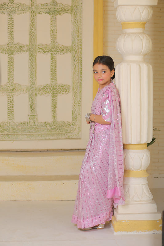 Stitched Moonlight Saree in Pink Color