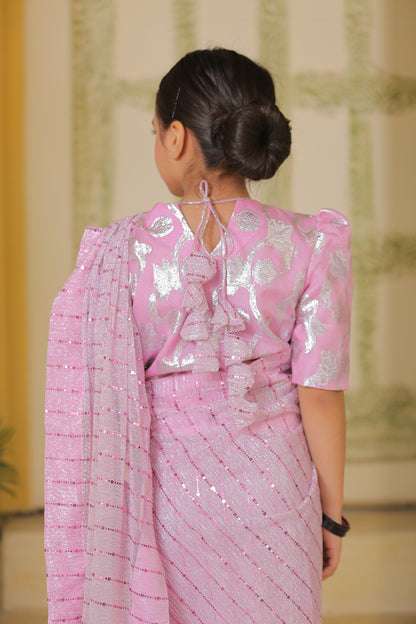 Stitched Moonlight Saree in Pink Color