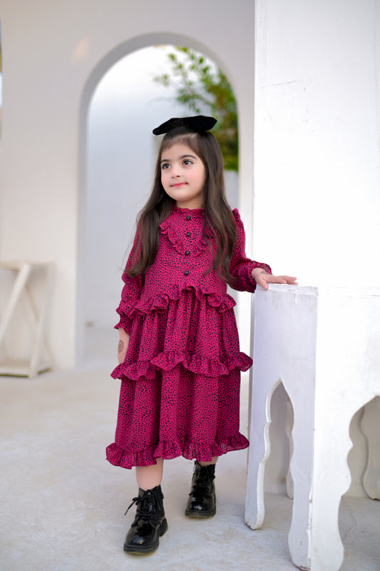 Stitched Casual Shocking Pink Frock for Girls