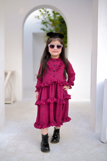 Stitched Casual Shocking Pink Frock for Girls