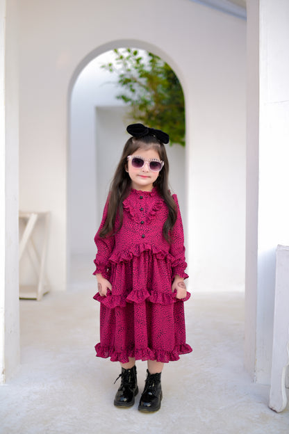 Stitched Casual Shocking Pink Frock for Girls