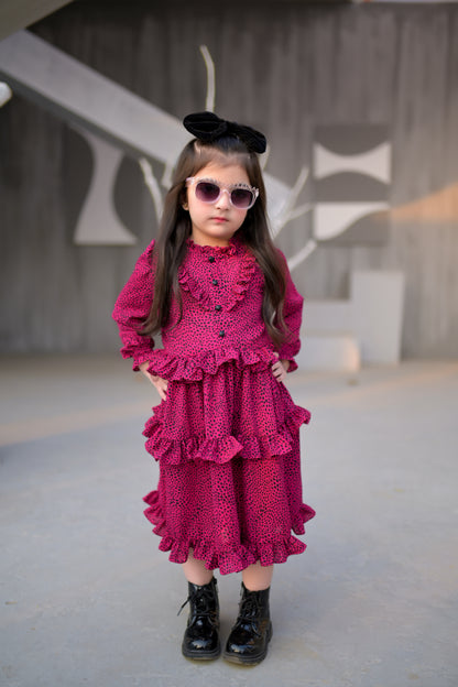 Stitched Casual Shocking Pink Frock for Girls