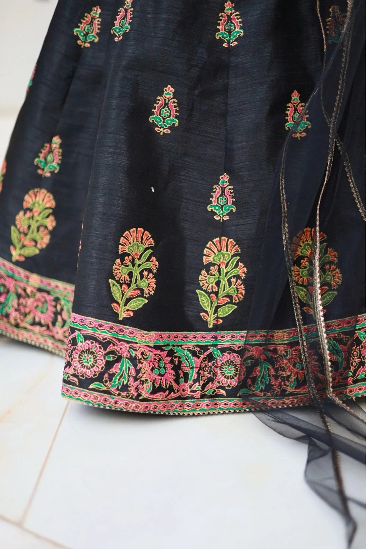 Girls Black Lehenga Choli 3-Piece Set