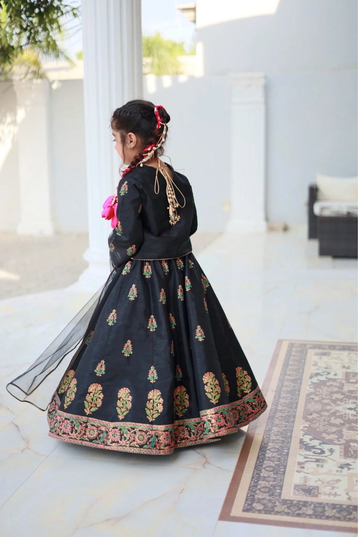 Girls Black Lehenga Choli 3-Piece Set