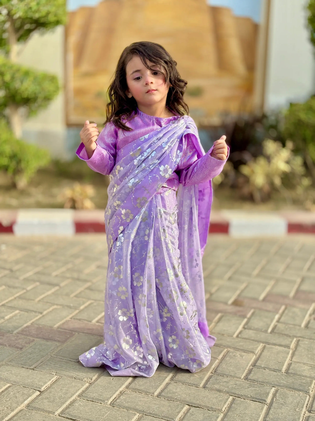 Girls Lilac Moonlight Saree
