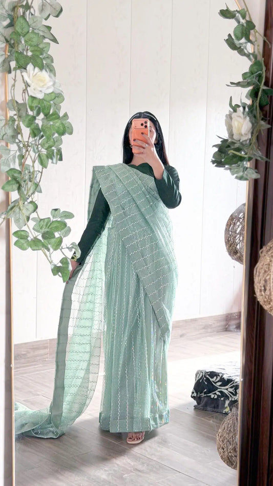 Mint Green Saree for Women (XS–XL)