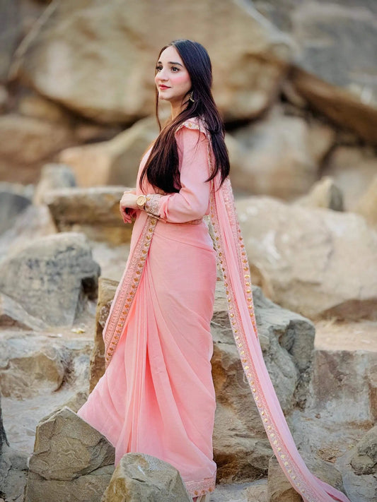 Pink Chiffon Saree | LIOR.PK