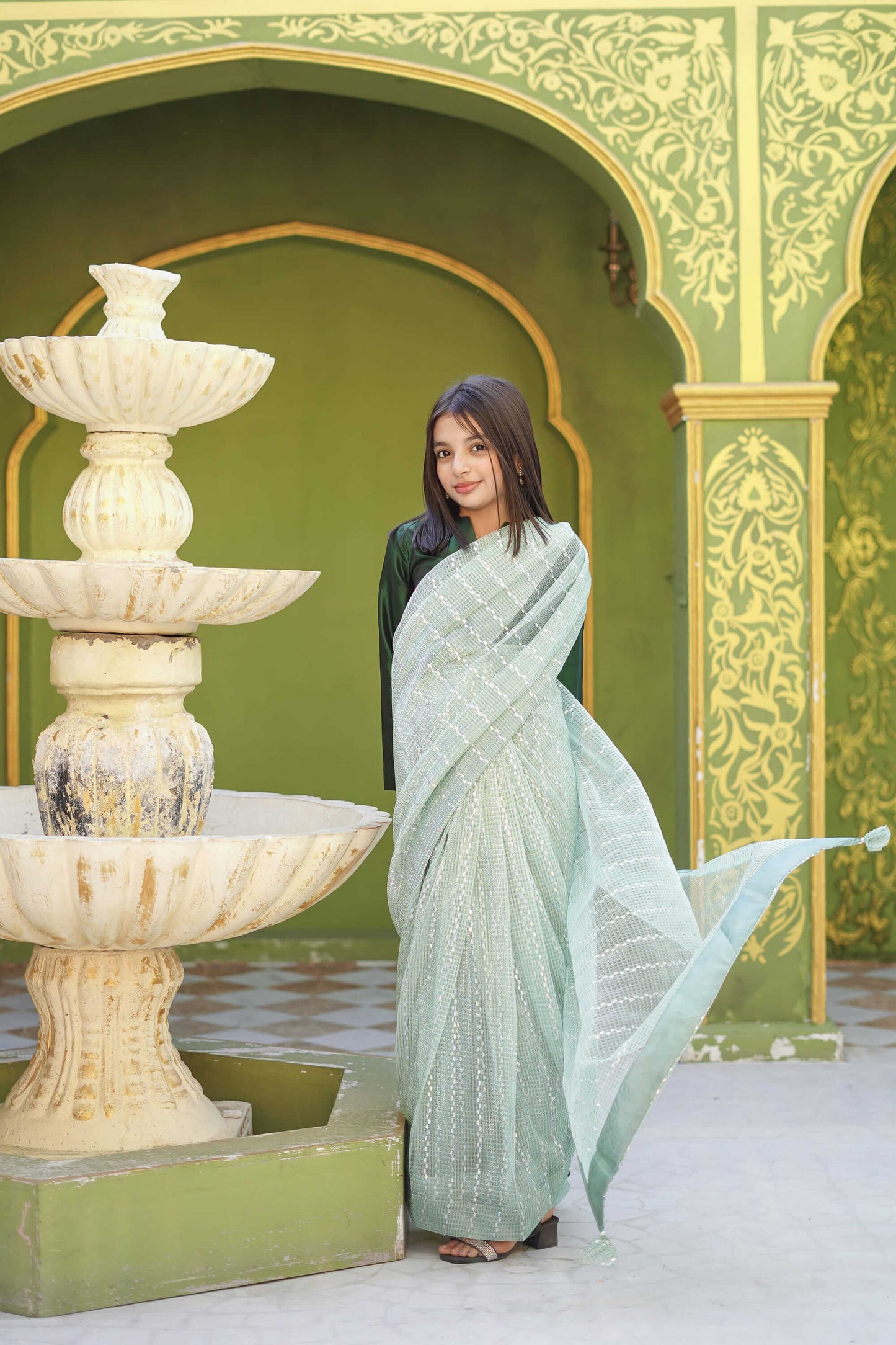Stitched Mint Green Saree 3 | LIOR.PK